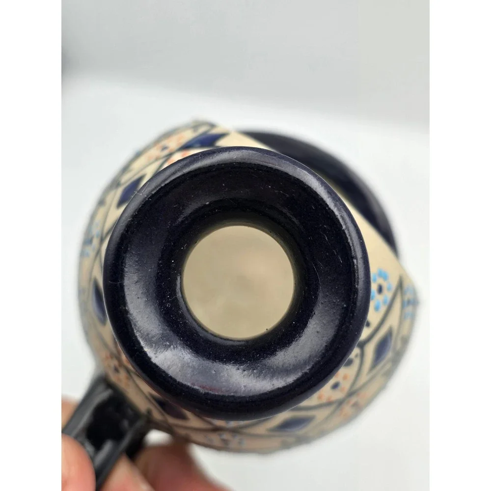 Servin Mexico Ceramic candle holder Blue Hand Painted Pottery Vintage 4in Excell